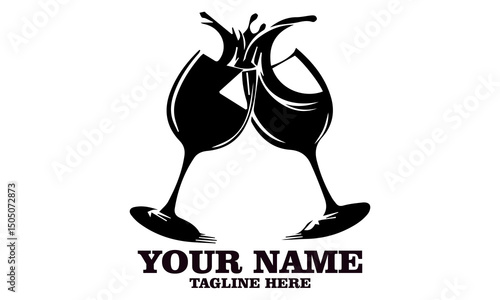 Two wine glasses with splash drinks vector illustration and logo icon with white background