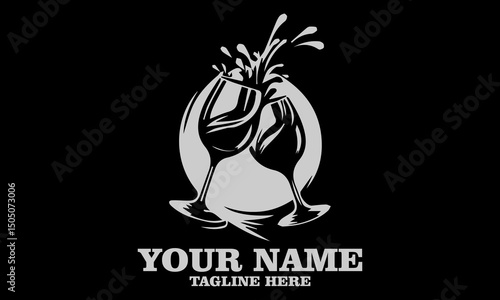 Two wine glasses with splash drinks vector illustration and logo icon with white background