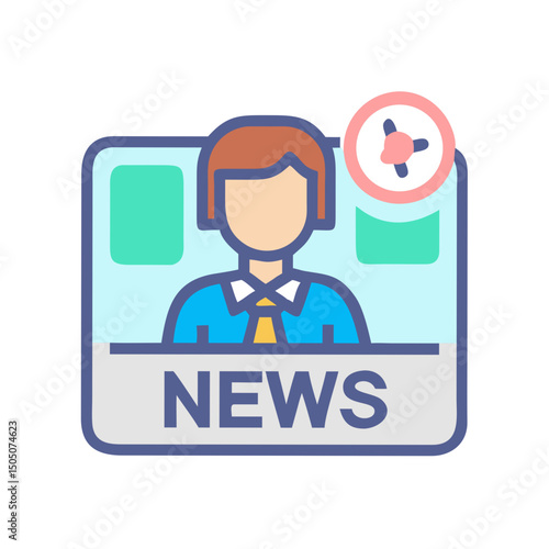 TV News Reporter Badge Icon – Broadcast Journalism and Media Credential Symbol
