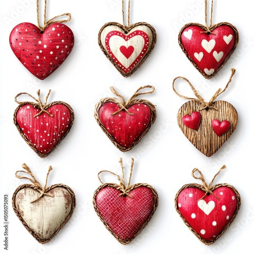 Realistic Heart Decorations for Home and Events in Red and White Stylish Design, Perfect for Photography Backdrops