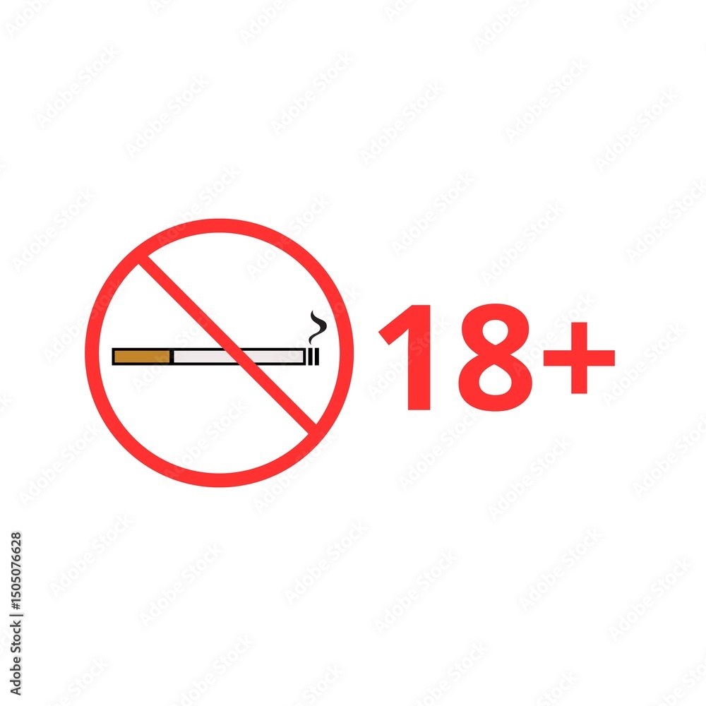 No smoking sign on white background. Only for ages 18 and over No smoking sign on white background. Only for ages 18 and over