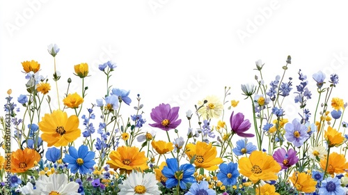 Vibrant Isolated Flower Bouquet Illustration with Colorful Blooms Against White Background for Text Space