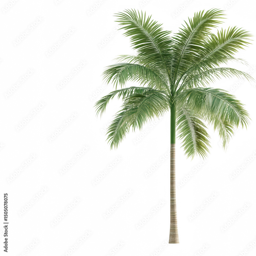 Fototapeta premium A tall, green palm tree with lush leaves swaying in the gentle breeze.