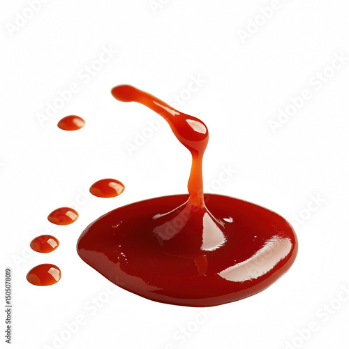 A splash of vibrant ketchup isolated on a white background. photo