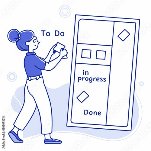 Digital kanban board management vector, soft blue background
