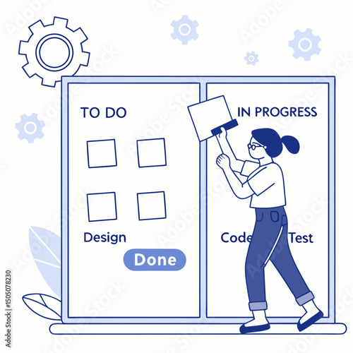 Digital kanban board management vector, soft blue background
