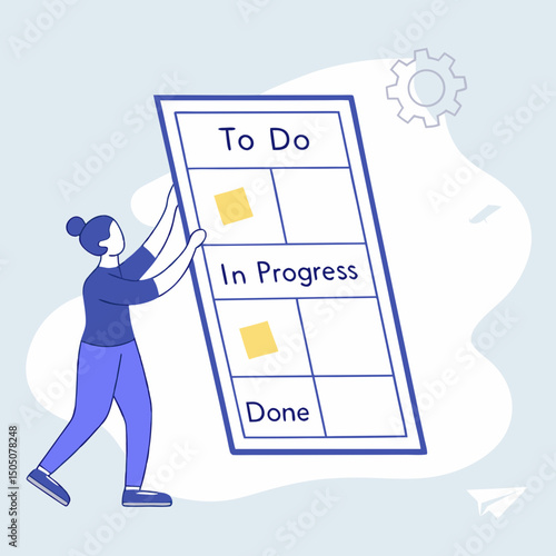 Digital kanban board management vector, soft blue background

