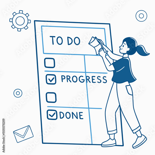 Digital kanban board management vector, soft blue background
