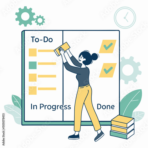 Digital kanban board management vector, soft blue background
