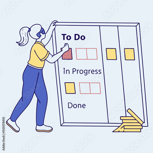 Digital kanban board management vector, soft blue background
