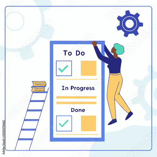 Digital kanban board management vector, soft blue background
