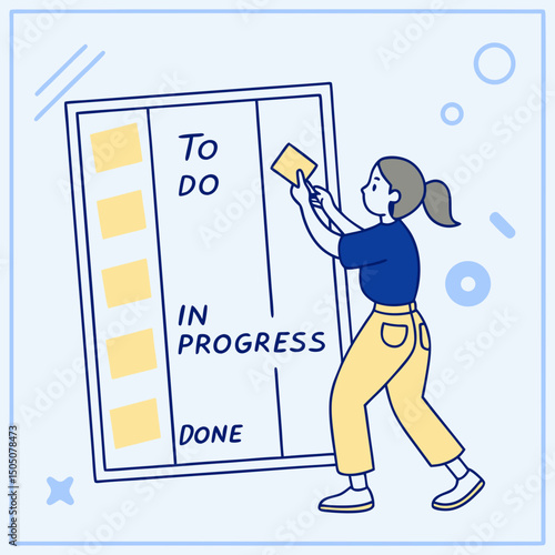 Digital kanban board management vector, soft blue background
