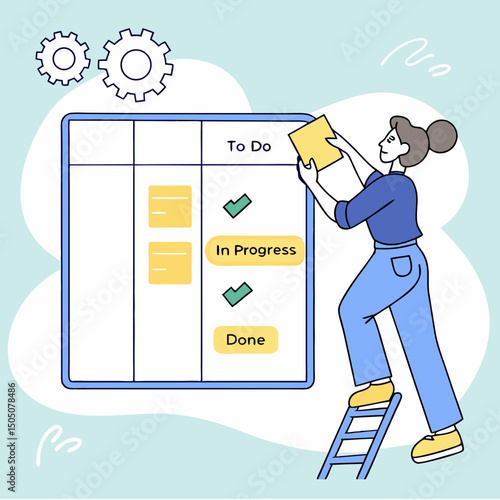 Digital kanban board management vector, soft blue background
