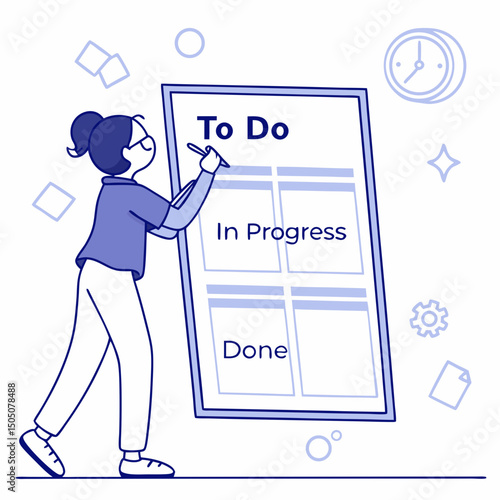 Digital kanban board management vector, soft blue background
