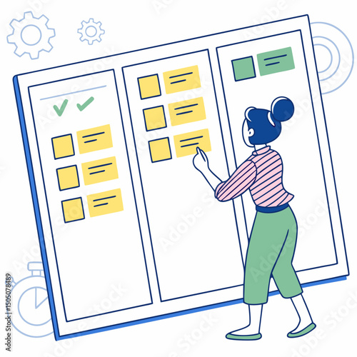Digital kanban board management vector, soft blue background
