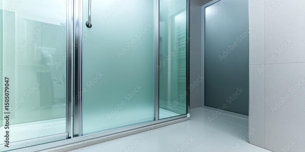 Fototapeta premium Shower enclosure with glass door on white background