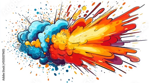 Colorful Explosion Illustration with Dynamic Energy and Vibrant Splashes in a Creative Space Design