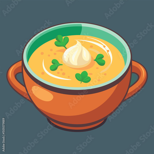 Creamy soup in a rustic bowl.