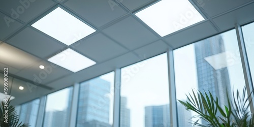 Slim square LED ceiling panel light on white background