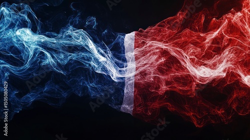 Artistic Expression of Freedom Through Abstract Red and Blue Smoke Waves in High-Quality Resolution