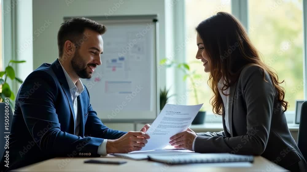 custom made wallpaper toronto digitalConfident Financial Advisor Smiling and Reviewing Documents with Client in Bright Modern Office

