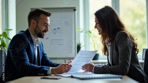 Wallpaper Mural Confident Financial Advisor Smiling and Reviewing Documents with Client in Bright Modern Office

 Torontodigital.ca