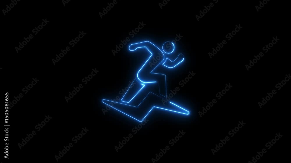 Animated neon light runner silhouette depicting a person sprinting fast against a black background with dynamic energy Animated neon light runner silhouette depicting a person sprinting fast against a black background with dynamic energy