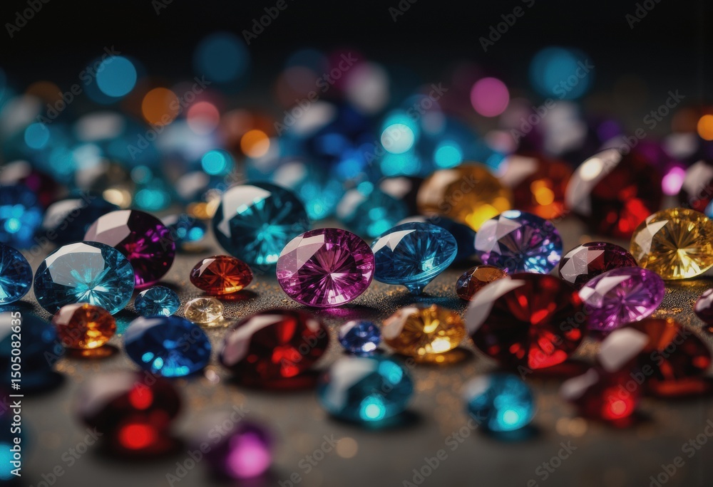 Jeweler's bench pin scattered with colorful gemstones under bright task light Jeweler's bench pin scattered with colorful gemstones under bright task light