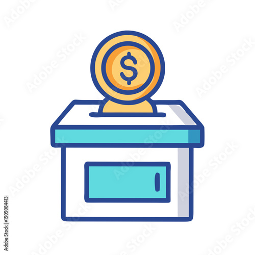 Coin Drop Donation Box Icon – Charity Fundraising and Giving Vector Illustration