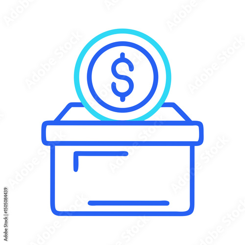 Coin Drop Donation Box Icon – Charity Fundraising and Giving Vector Illustration