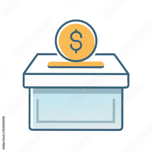 Coin Drop Donation Box Icon – Charity Fundraising and Giving Vector Illustration