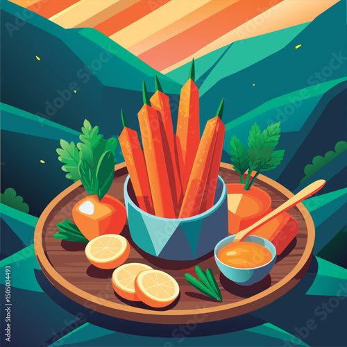 Colorful carrot sticks with citrus and honey.