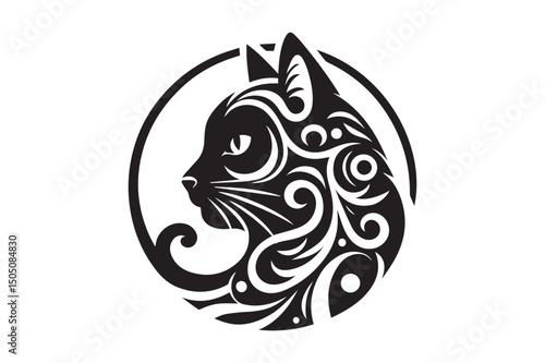 Cat Silhouette logo image. Black and White cat.