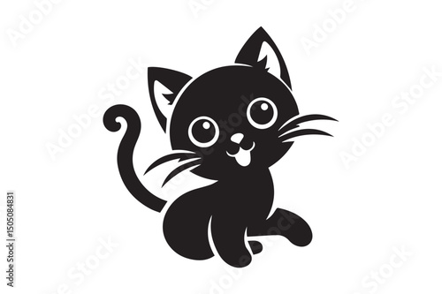 Cat Silhouette logo image. Black and White cat.