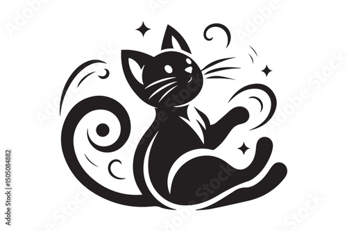 Cat Silhouette logo image. Black and White cat.