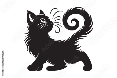 Cat Silhouette logo image. Black and White cat.