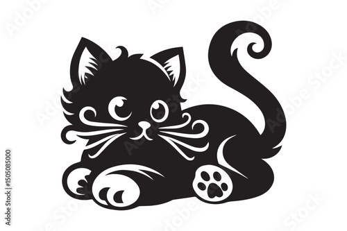 Cat Silhouette logo image. Black and White cat.