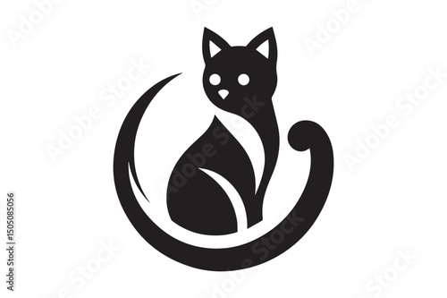 Cat Silhouette logo image. Black and White cat.
