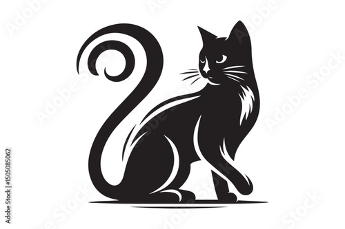 Cat Silhouette logo image. Black and White cat.