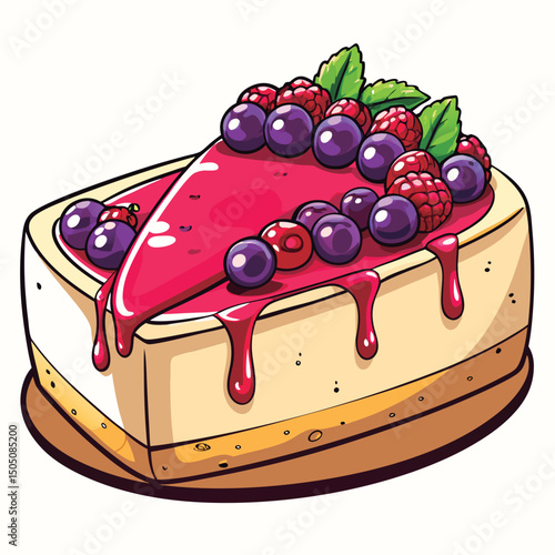 Vector illustration of a Delicious berry cheesecake slice.