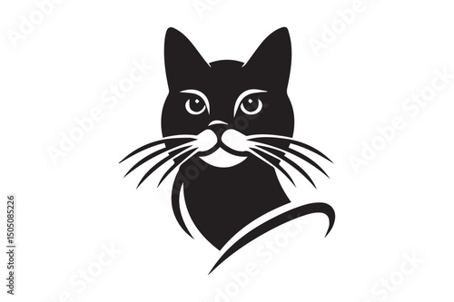 Cat Silhouette logo image. Black and White cat.