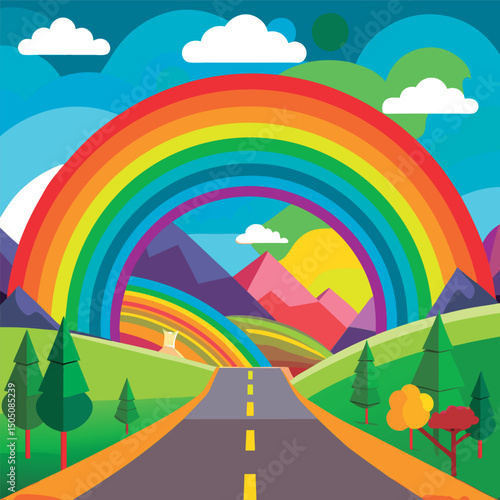 Colorful rainbow road to adventure.