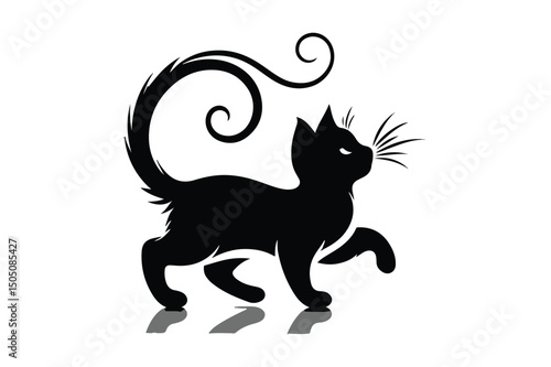 Cat Silhouette logo image. Black and White cat.