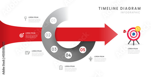 Business roadmap circle timeline infographic with 5 step to traget, diagram, arrow, and icon, vector.