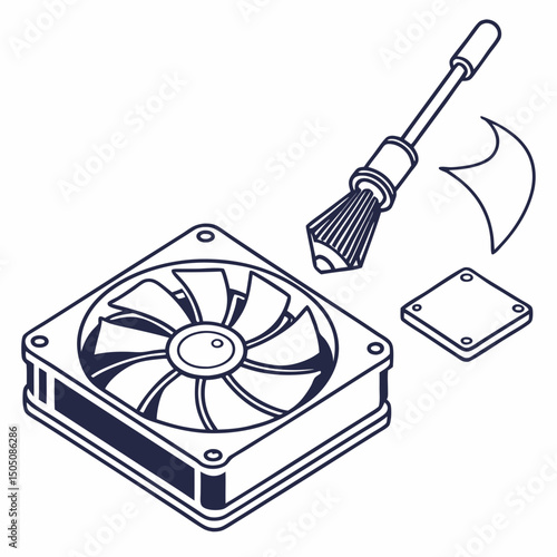 Vector illustration of cleaning cooling fan of a desktop cpu, isolated on  background WHITE