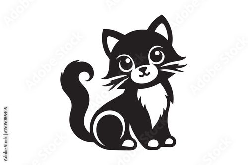 Pussycat Silhouette logo image. Black and White Cat .
