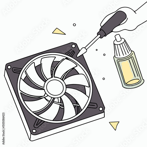 computer fan repair with oil, hand, tools clip art preview