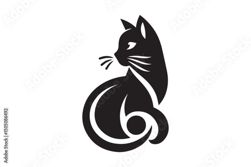 Pussycat Silhouette logo image. Black and White Cat .