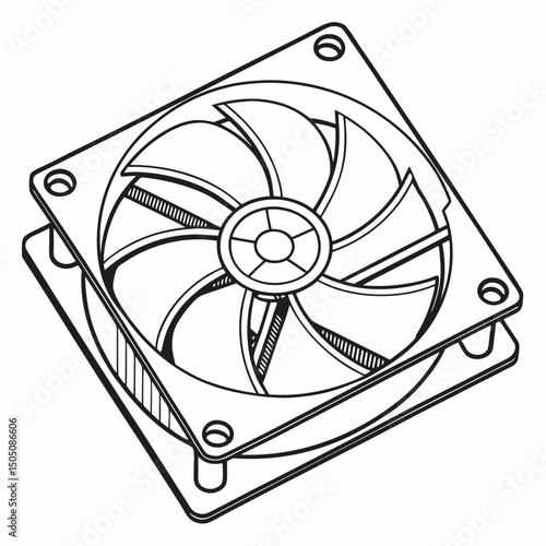 black and white computer fan sketch clip art preview