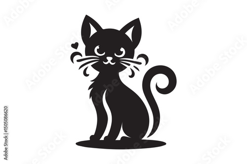 Pussycat Silhouette logo image. Black and White Cat .
